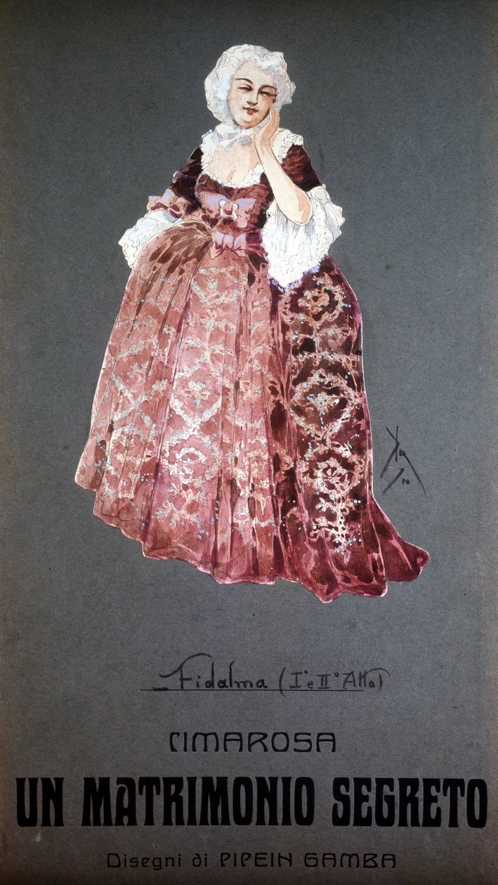 Karaktären "" Fidalma "" i "" Hemligt äktenskap "" av Domenico Cimarosa (1749 - 1801). Kostym av F. Gamba - Scala i Milano av Francesco Gamba