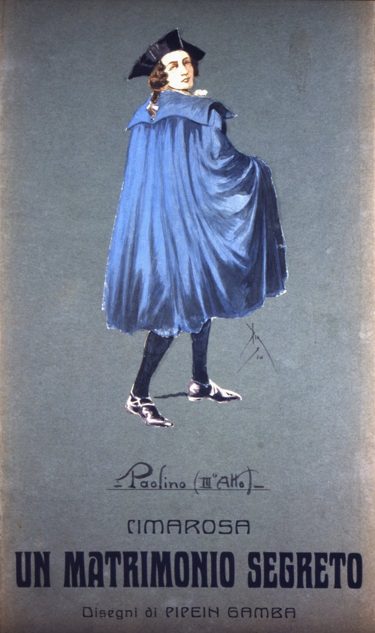 Karaktären "" Paolino "" i "" Hemligt äktenskap "" av Domenico Cimarosa (1749 - 1801). Kostym av F. Gamba - Scala i Milano av Francesco Gamba