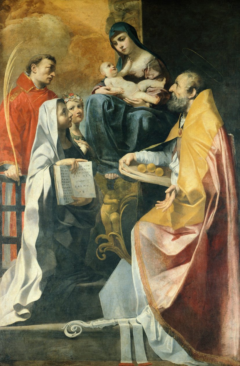 Madonna med fyra heliga, av Gian Francesco Gessi (1588-1649), 238x153 cm av Francesco Giovanni Gessi