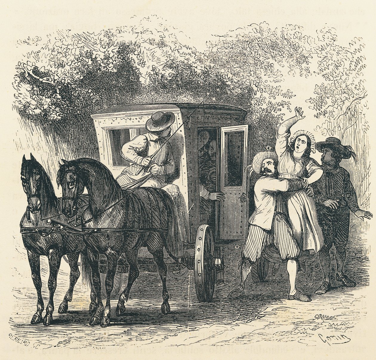 Bortförande av Lucy, avsnitt från Trolovad, av Alessandro Manzoni (1785-1873), illustration av Francesco Gonin (1808-1889) för 1840 års upplaga av Francesco Gonin