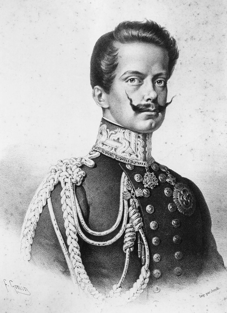 Porträtt av Vittorio Emanuele II (1820-1878), första kung av Italien, litografi av Francesco Gonin (1808-1889) av Francesco Gonin