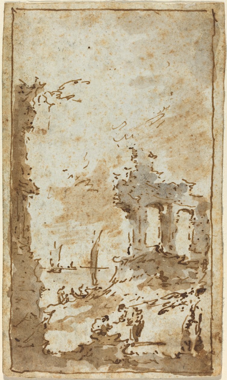 En Capriccio av ruiner vid lagunen av Francesco Guardi