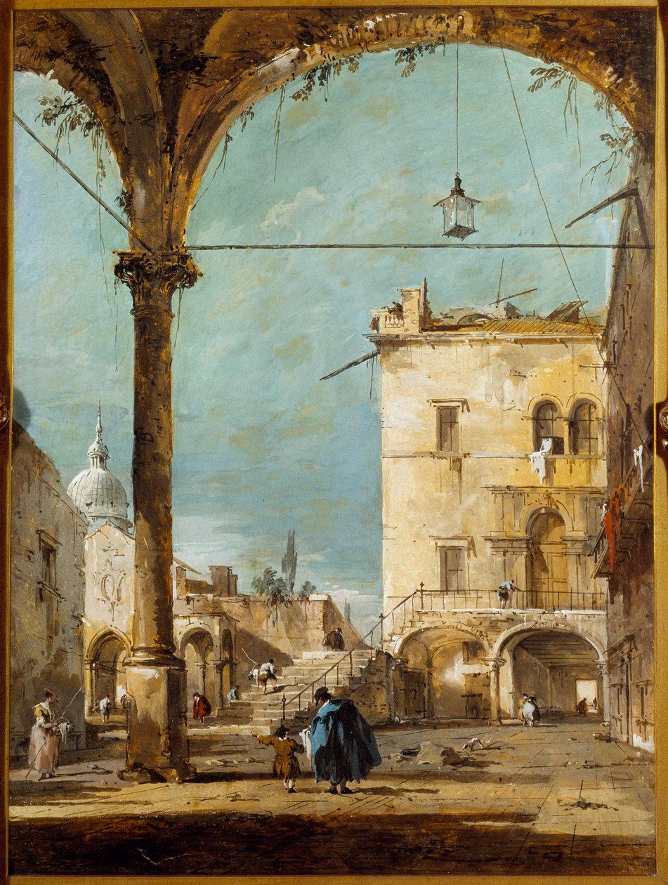 En portik i Venedig Målning av Francesco Guardi (1712-1793) 1700-talets Paris, Musée Jacquemart Andre av Francesco Guardi