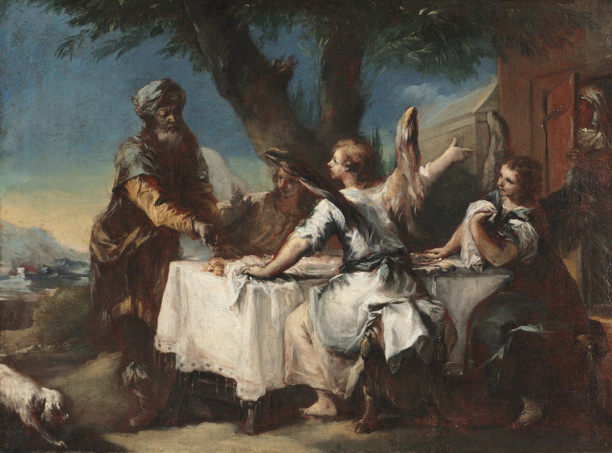 Abraham välkomnar de tre änglarna, 1750-talet. av Francesco Guardi