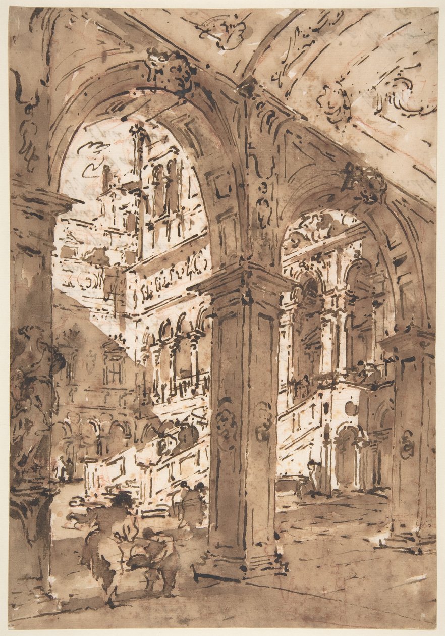 Arkitektoniskt kapriccio: En palatsgård av Francesco Guardi