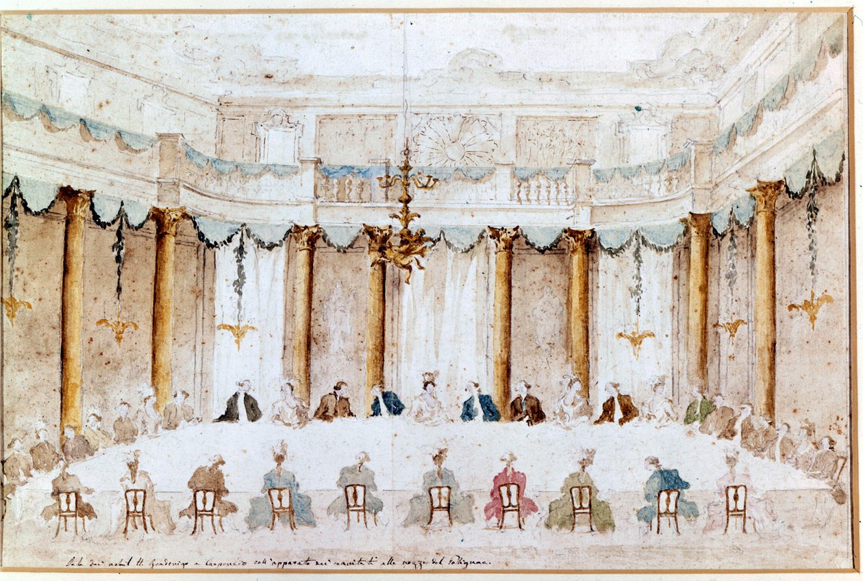Bankett för Polignacs bröllop. Teckning av Francesco Guardi (1712 - 1793). av Francesco Guardi