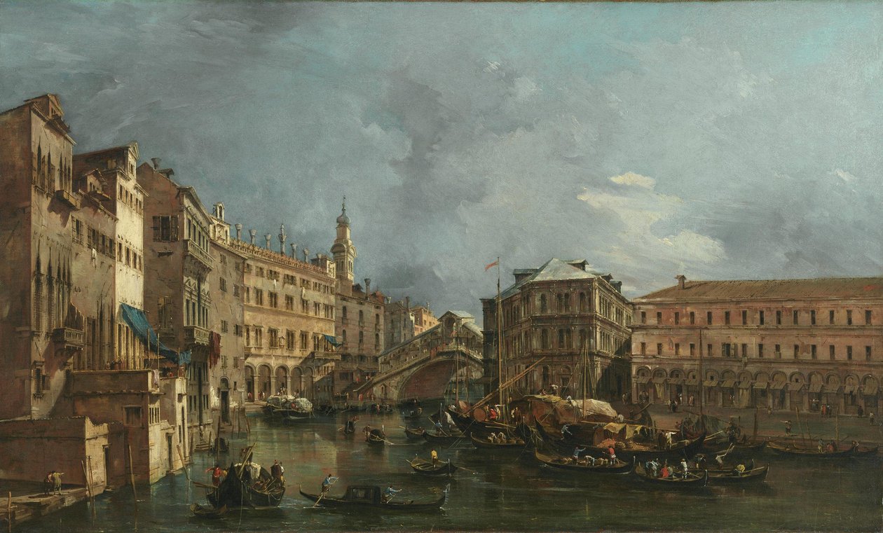Utsikt över Rialto och Palazzo dei Camerlenghi av Francesco Guardi