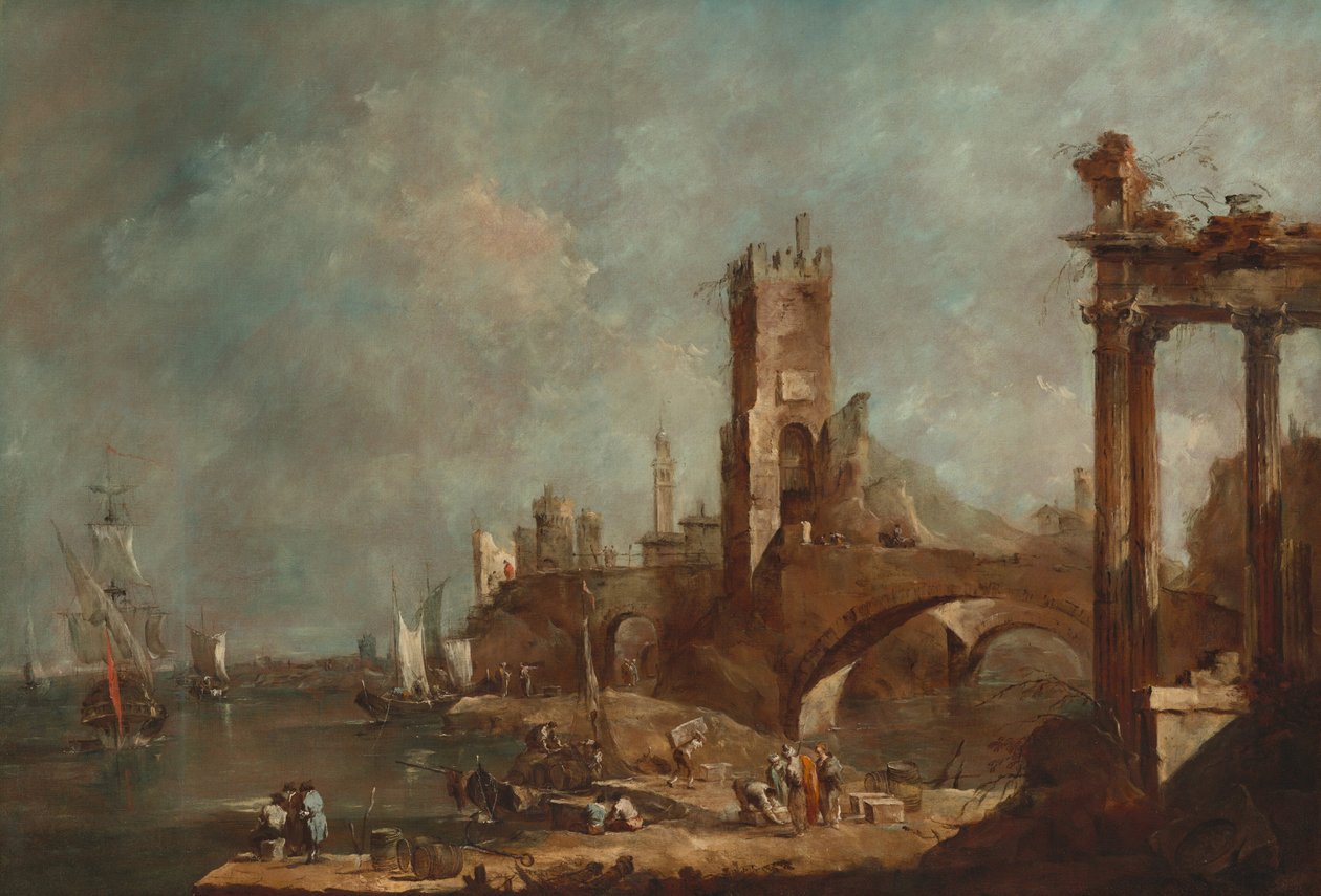 Capriccio av en hamn, ca. 17601770. av Francesco Guardi