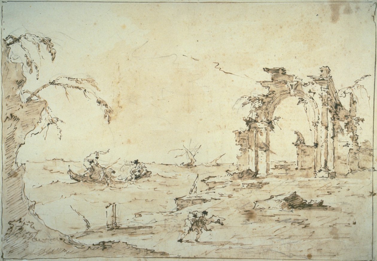 Capriccio med en squall på lagunen av Francesco Guardi