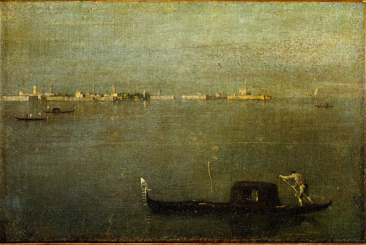 Gondol på lagunen Målning av Francesco Guardi (1712-1793) 1780 ca. Sön 25x38 cm Milano, Poldi Pezzoli-museet av Francesco Guardi