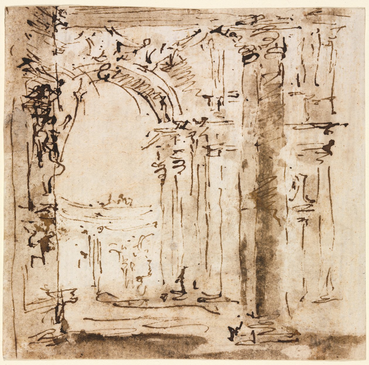 Ett par teckningar: Skiss av labyrinten av Villa Pisani och Piazza San Marco..., 1773-1778. av Francesco Guardi