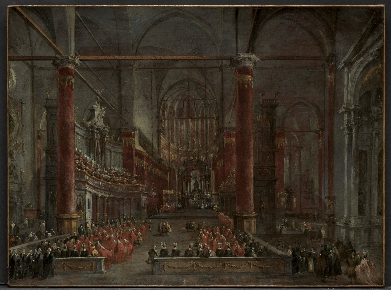 Påvlig ceremoni i SS. Giovanni e Paolo, Venedig, 1782, ca. 1783. av Francesco Guardi