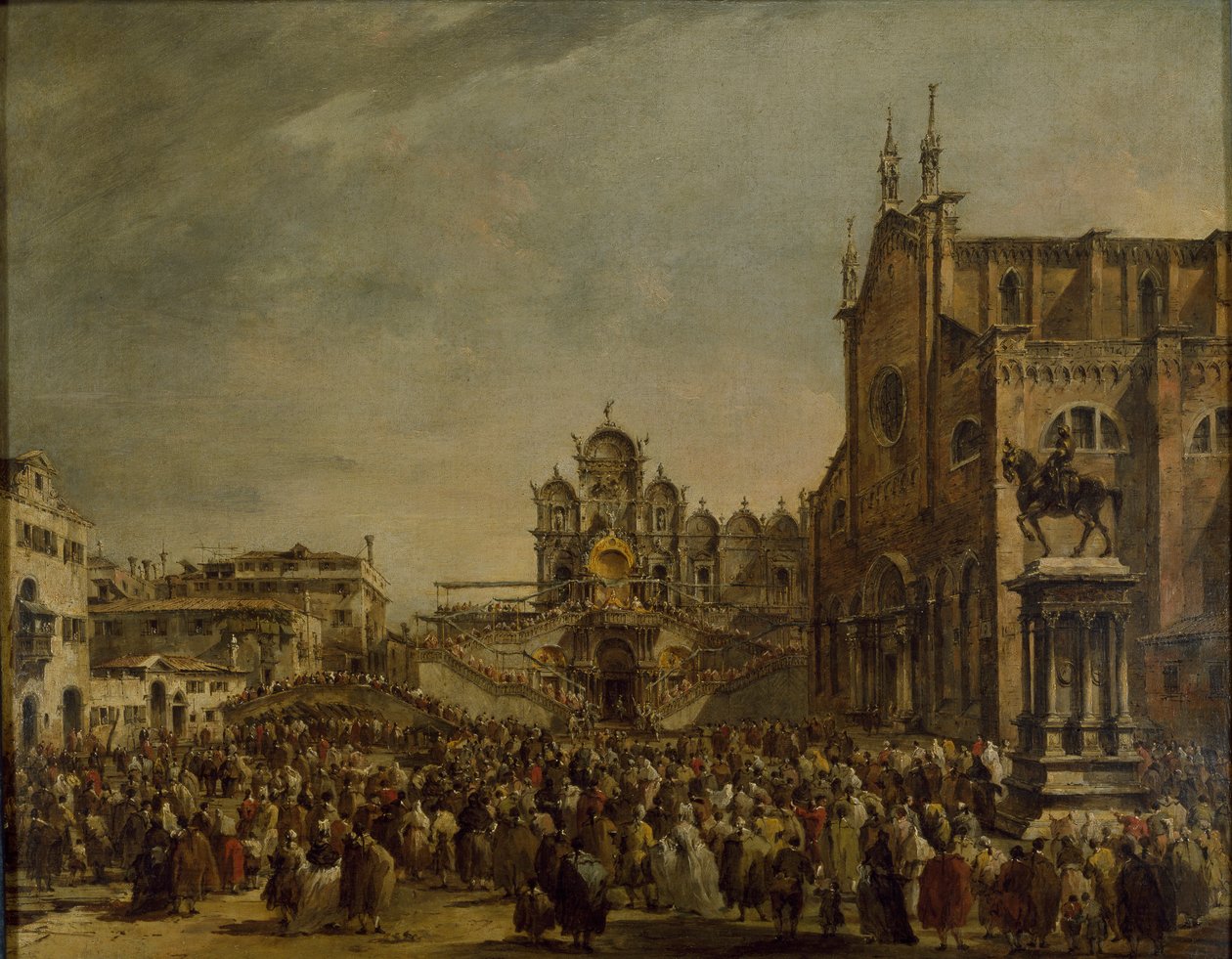 Påven Pius VI välsignar folkmassan på Campo SS Giovanni e Paolo, Venedig, 1782 av Francesco Guardi