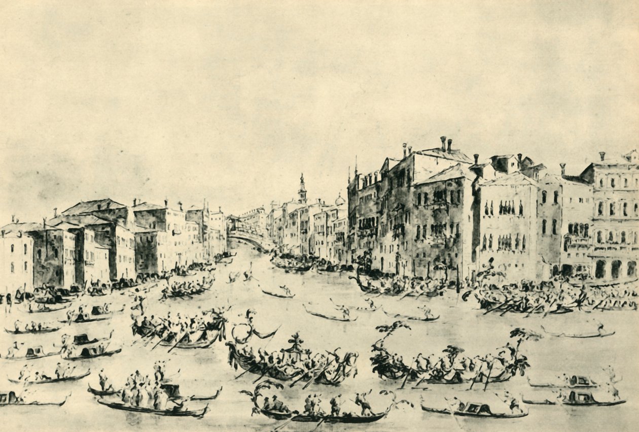 Regatta på Canal Grande, Venedig, mitten av slutet av 1700-talet, 1943. av Francesco Guardi