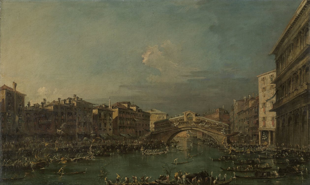 Regatta på Canal Grande, nära Rialtobron, Venedig av Francesco Guardi