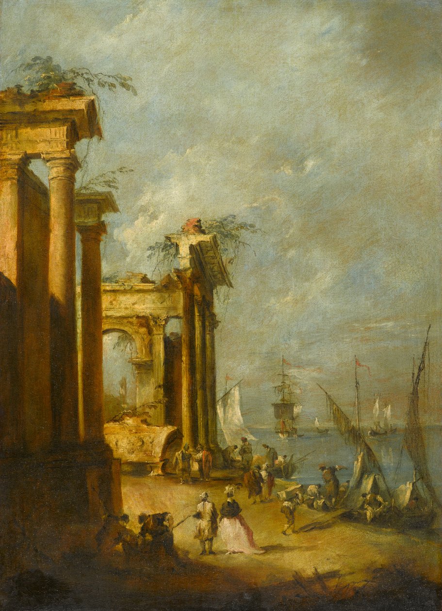 Romerska ruiner nära lagunen, ca 1765-1775 av Francesco Guardi