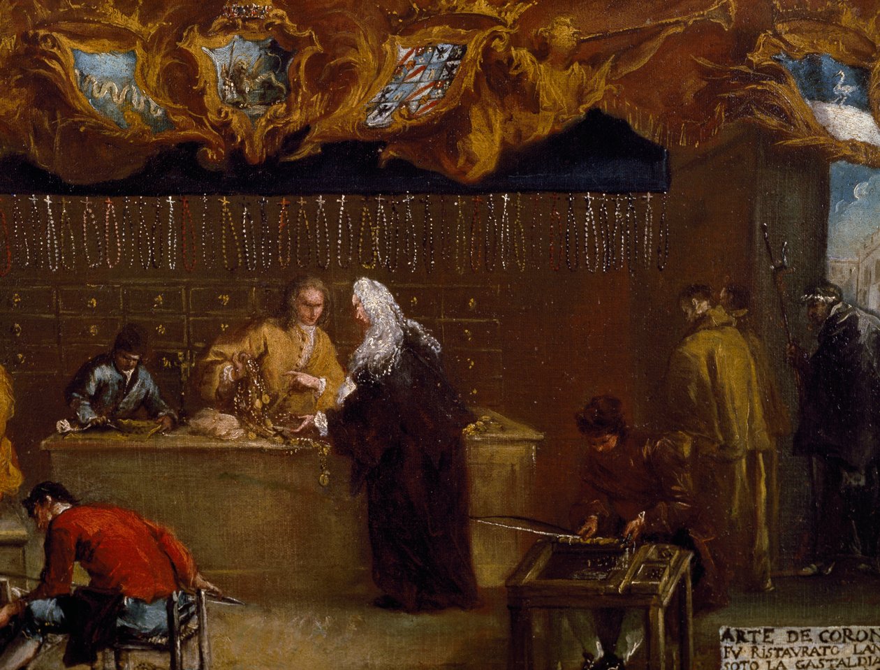 Skylt för Guild of Coroneri (rosbandstillverkning) i Venedig av Francesco Guardi