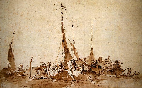 Studier av fiskebåtar (penna & bläck och tvätt på papper) av Francesco Guardi