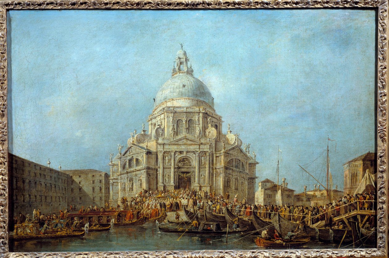 Dogen i Venedig går till kyrkan Santa Maria della Salute den 21 november, dagen för minnet av slutet på pesten 1630. Detta är förmodligen Doge Alviso IV Mocenigo (1763-1778). Målning av Francesco Guardi (1712-1793) 1775-1780 Su av Francesco Guardi