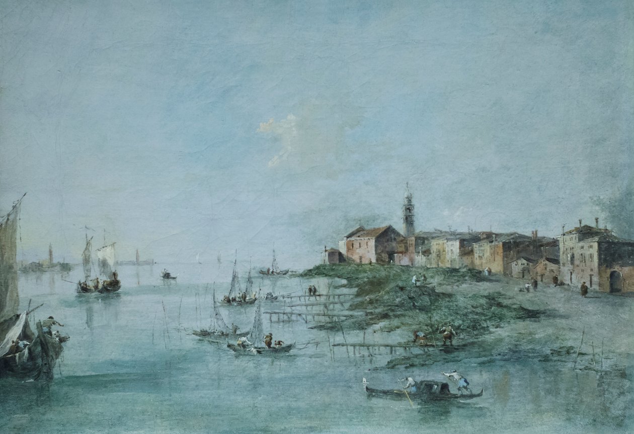 Giudecca-kanalen med kyrkan Santa Martha, ca 170-80 (olja på duk) av Francesco Guardi