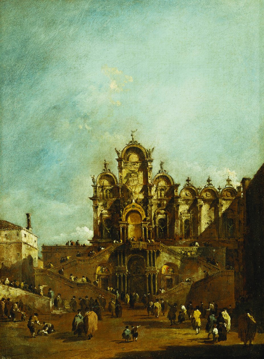 Loggian som uppfördes i Campo San Zanipolo, Venedig, framför Scuola di San Marco för påven Pius VI:s välsignelse 1782, av Francesco Guardi