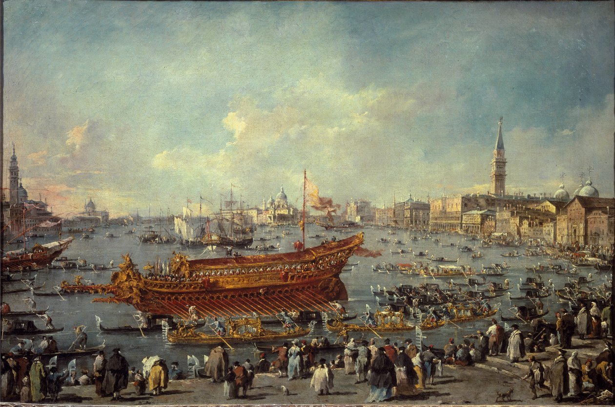 Bucentaurens avgång till Venedigs Lido för Kristi himmelsfärdsceremonin (olja på duk av Francesco Guardi