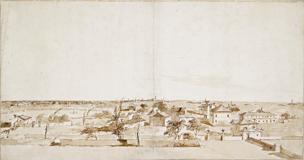 Utsikt över trädgården i Villa Loredan, mitten av 1700-talet av Francesco Guardi