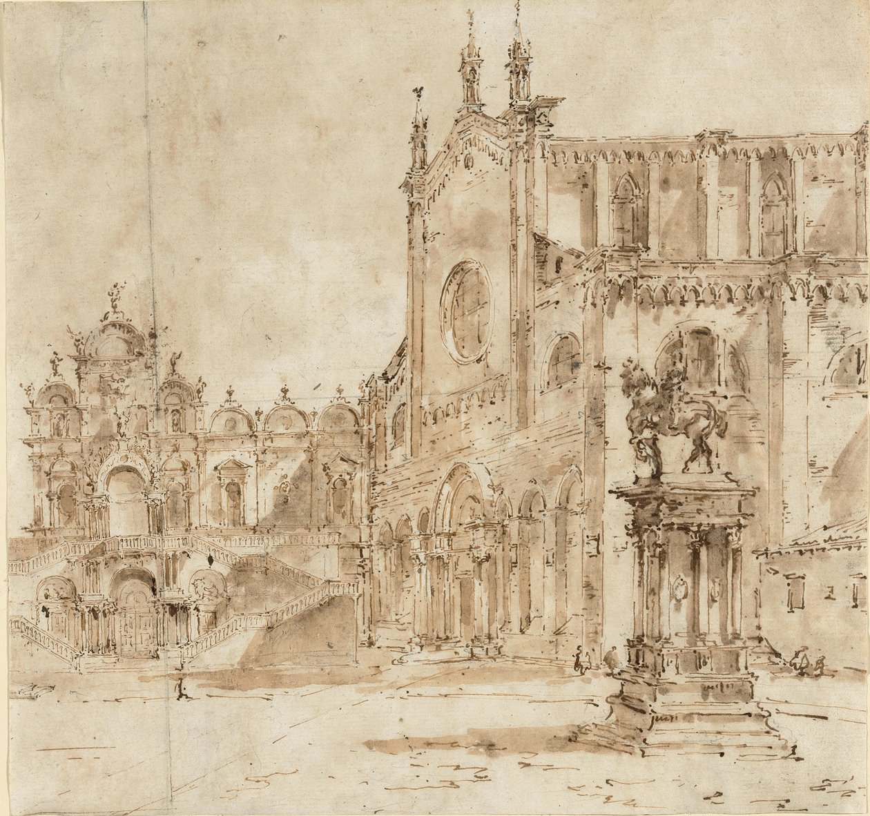 Vy över Campo San Zanipolo med den tillfälliga plattformen som uppfördes för påven Pius VI:s besök av Francesco Guardi