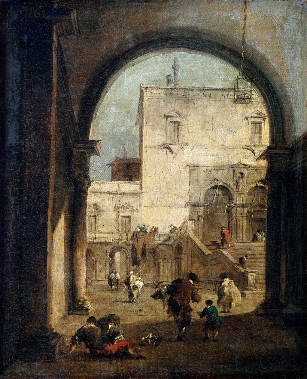 Utsikt över ett torg och ett palats, mellan 1775 och 1780. av Francesco Guardi