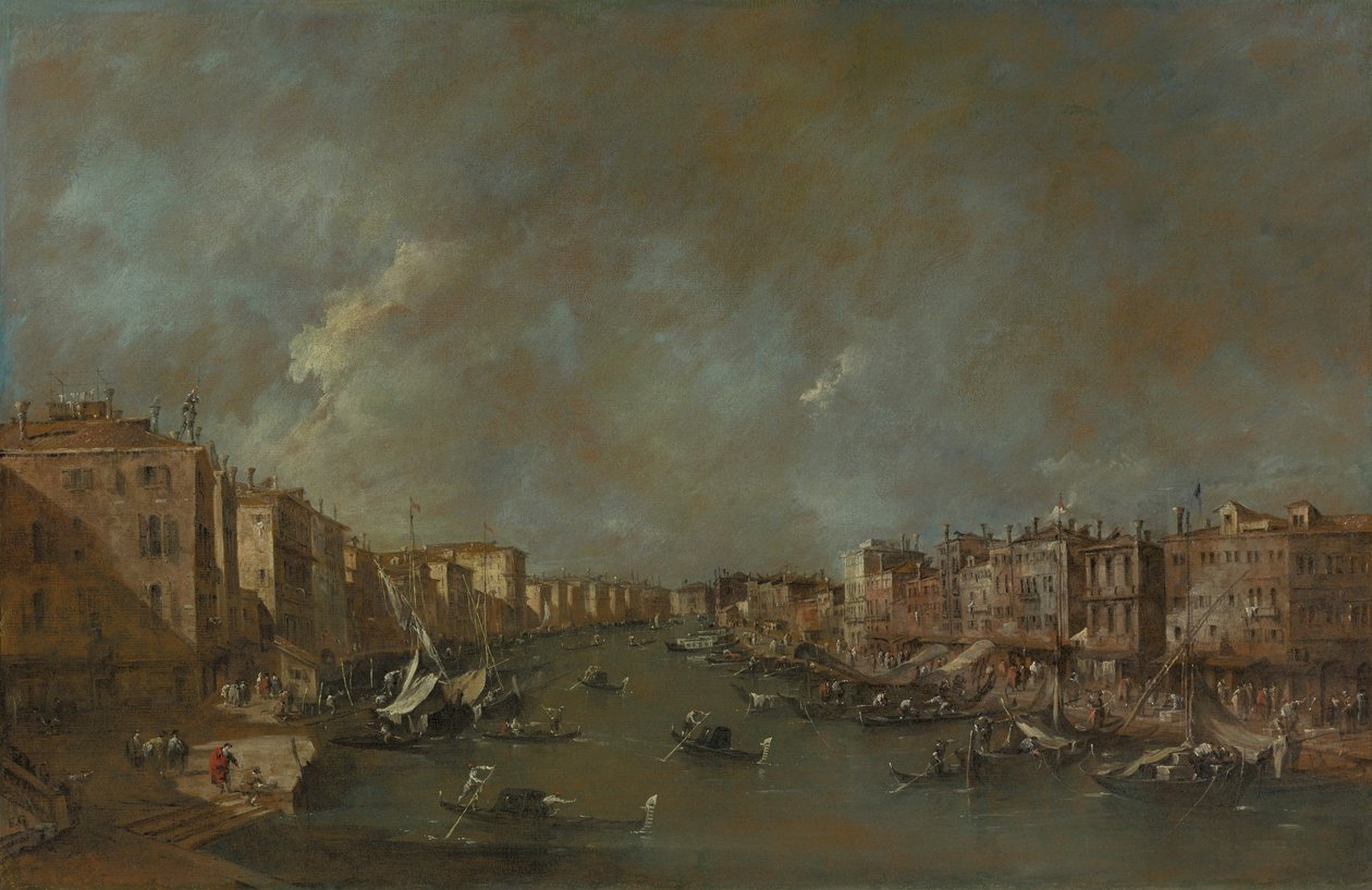Utsikt över Canal Grande från Ponte di Rialto av Francesco Guardi