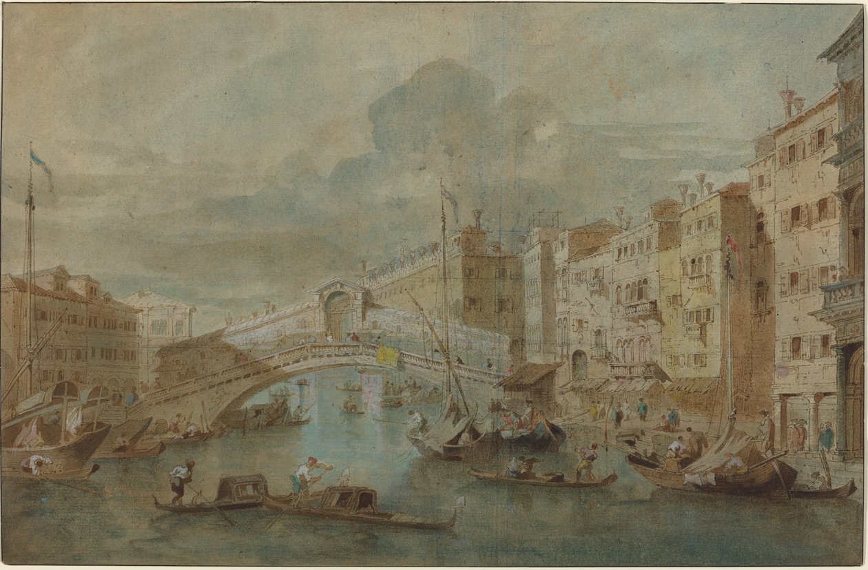 Utsikt över Rialtobron, Venedig av Francesco Guardi