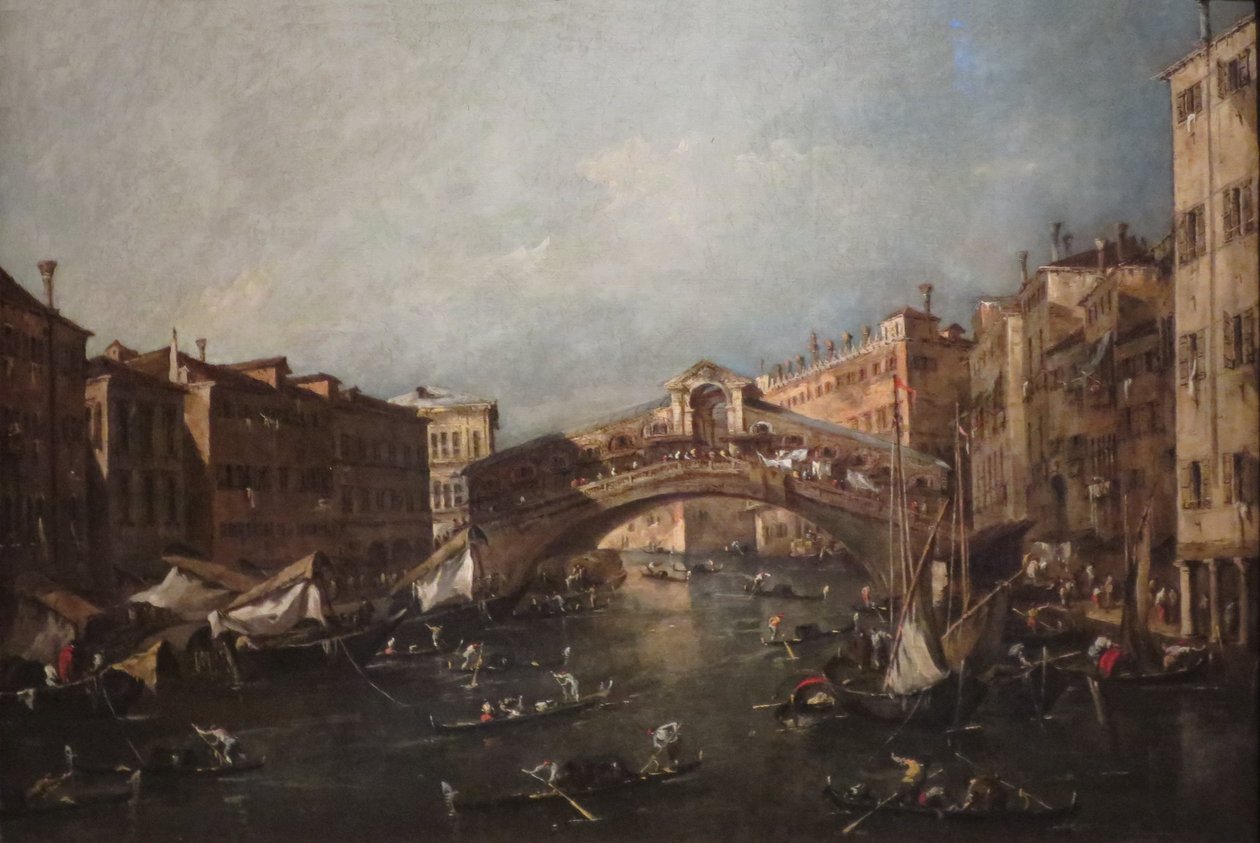 Utsikt över Rialto, Venedig, från Canal Grande av Francesco Guardi
