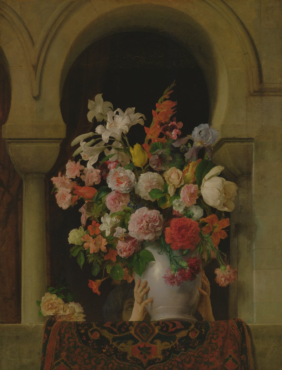 En vas med blommor på fönstret i ett harem, 1881 av Francesco Hayez