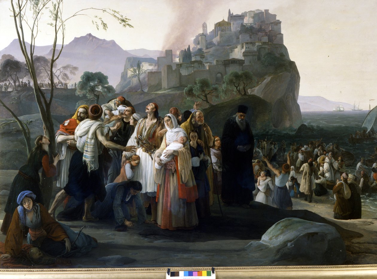 Francesco Hayez (1791 - 1882): Flyktingarna från Parga (1826 - 1831) (avsnitt Greklands självständighet). Milano, Modern Art Gallery. av Francesco Hayez