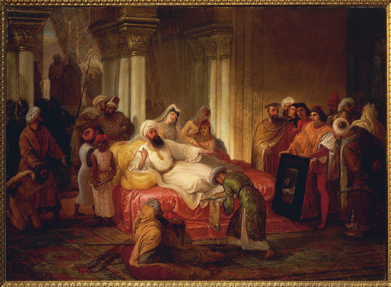 Gentile Bellini (1429-1507) och Mehmet II (1430-1481) av Francesco Hayez