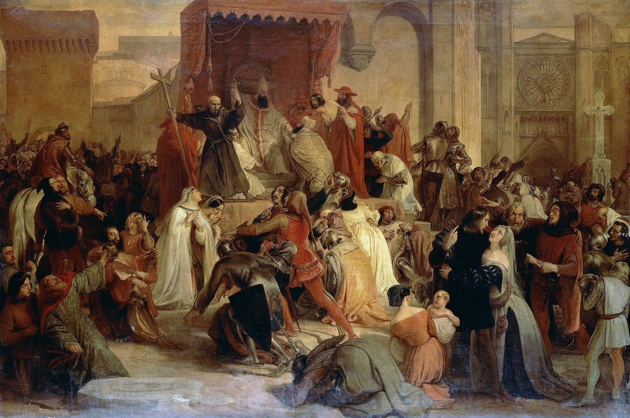 Påven Urban II predikar första korståget på torget i Clermont av Francesco Hayez