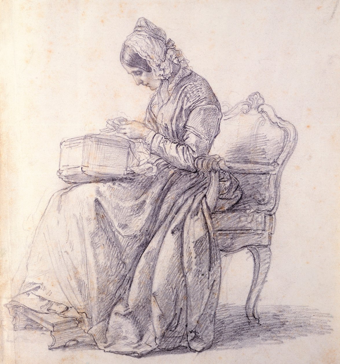 Porträtt av hans fru, av Francesco Hayez (1791-1882), teckning av Francesco Hayez