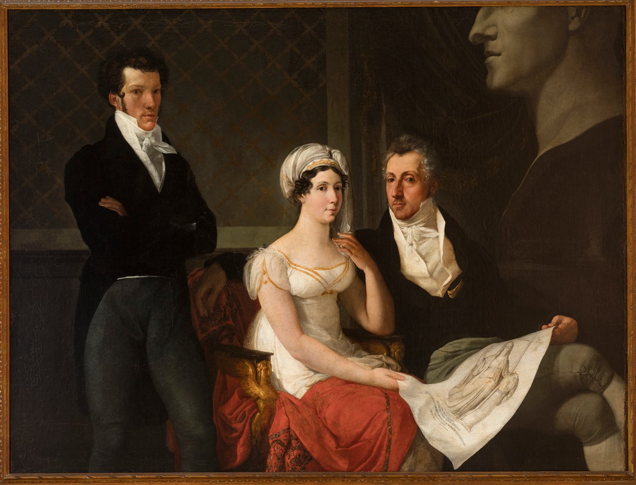 Porträtt av familjen Cicognara, med bysten av Antonio Canova av Hayez, Francesco (1791-1882). Olja på duk av Francesco Hayez