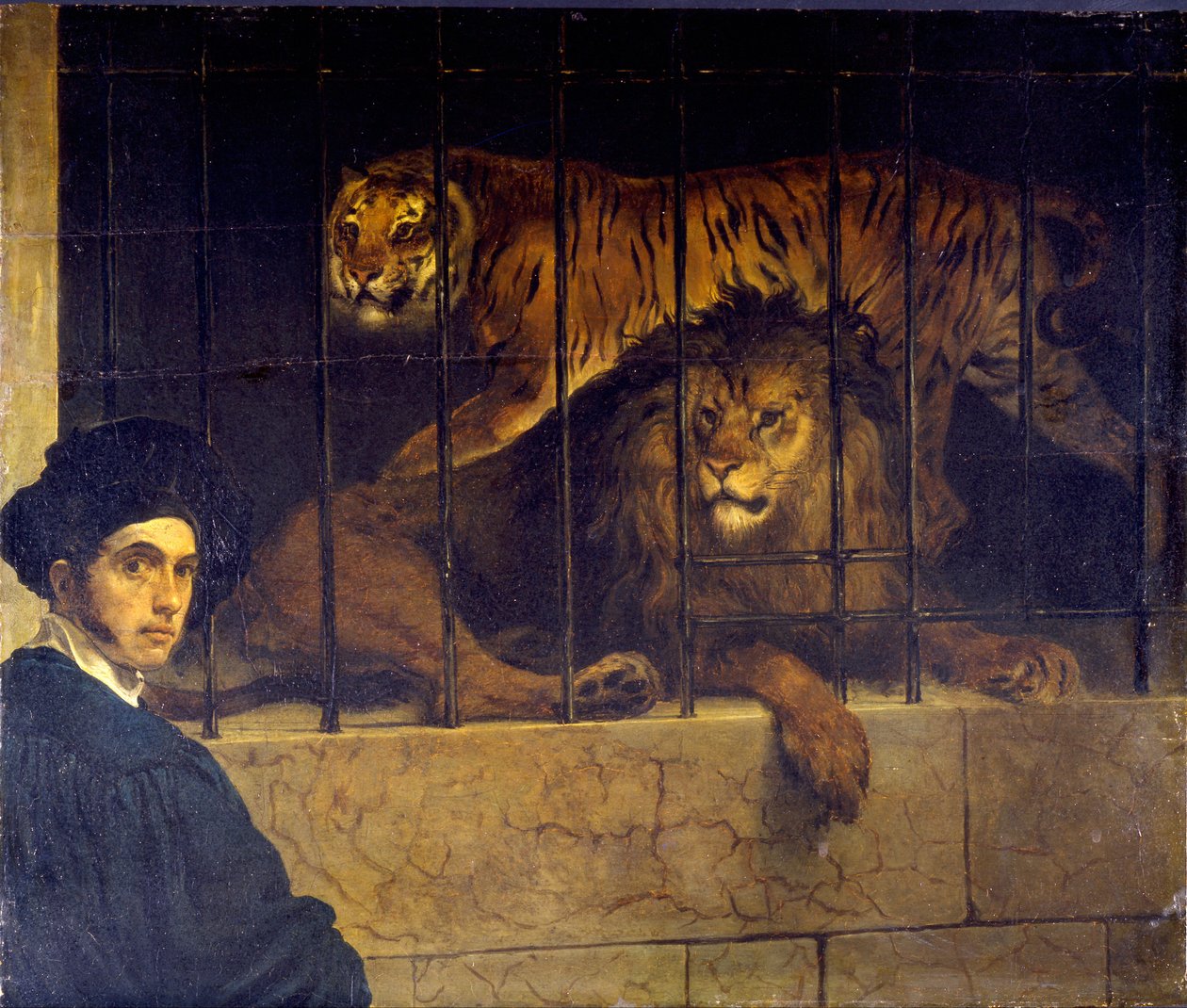 Självporträtt med tiger och lejon av Francesco Hayez