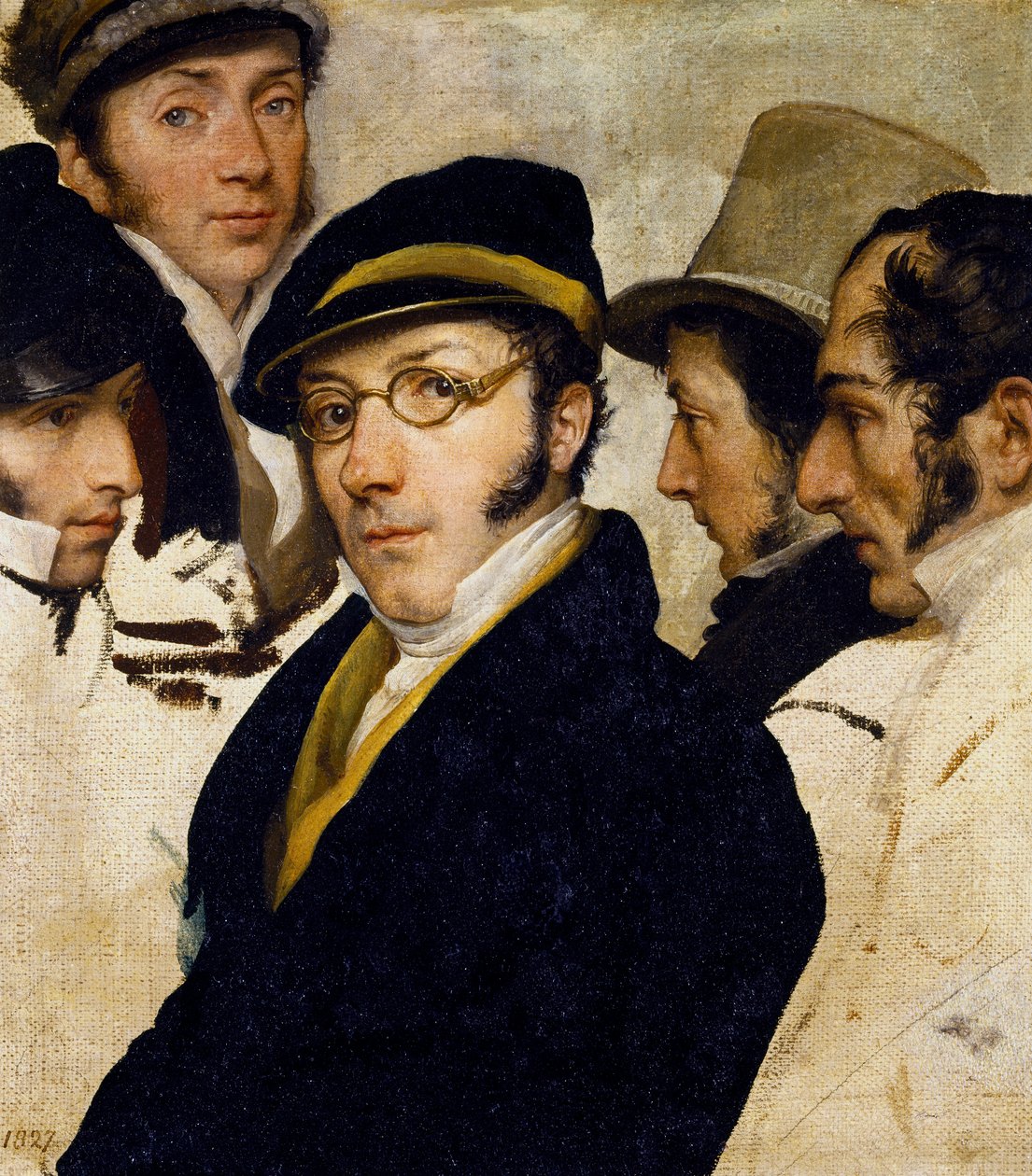 Självporträtt med vännerna Migliara, Palagi, Grossi, Molteni, ca 1825 (olja på duk) av Francesco Hayez