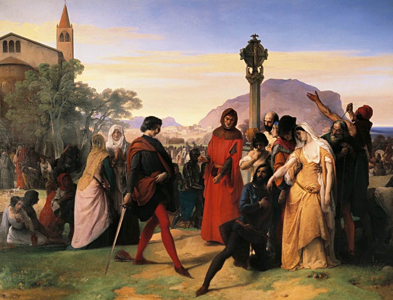 Sicilianska Vesper, bruden till Ruggiero Mastrangelo från Palermo förolämpad av franska Droetto hämnas på sin död av Francesco Hayez