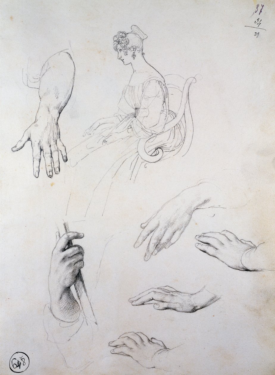 Studie för Porträtt av Cristina Trivulzio Belgiojoso av Francesco Hayez