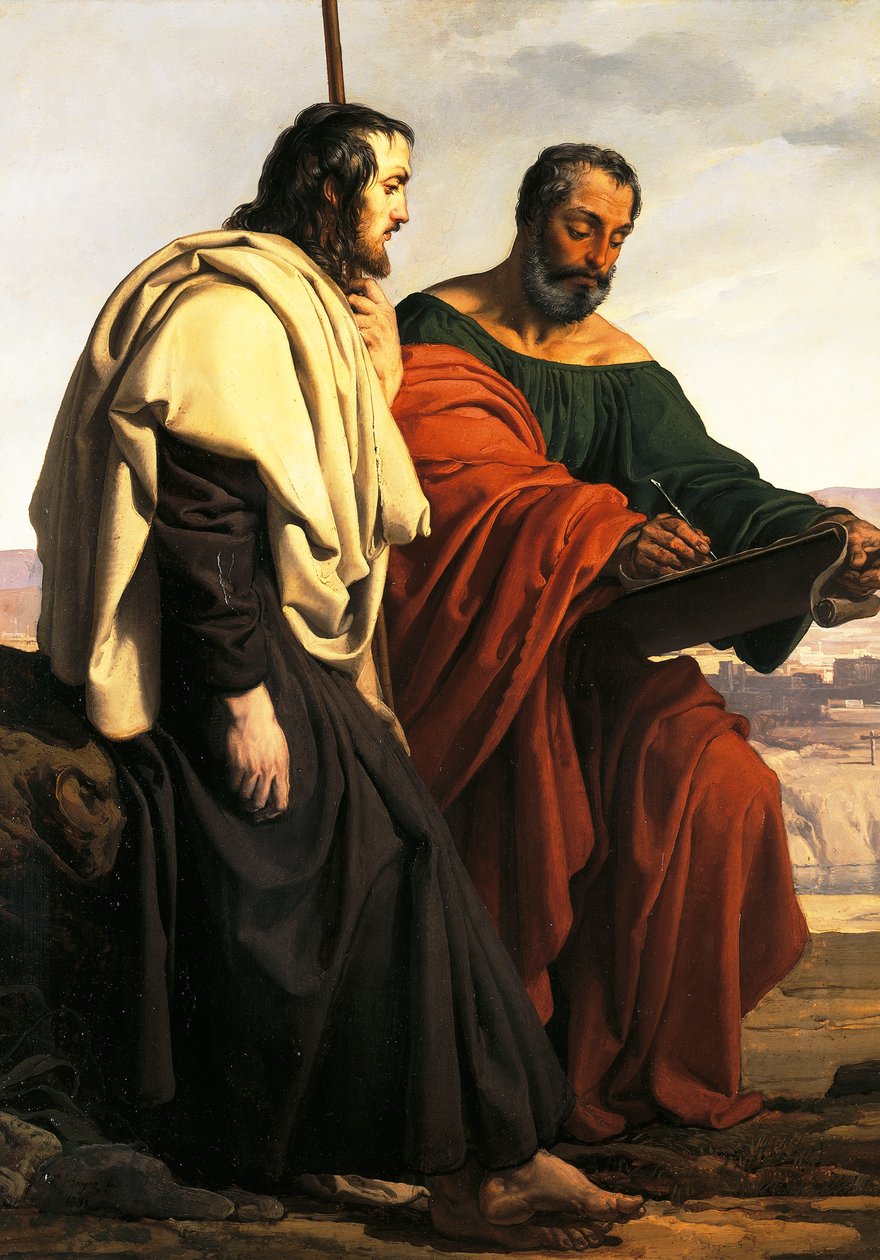 Apostlarna Filip och Jakob på väg till sin predikan, det vill säga två landsförvisade patrioter, klädda i tricolor av Francesco Hayez