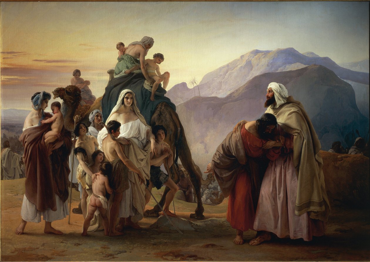 Jakobs och Esaus försoning (olja på duk av Francesco Hayez