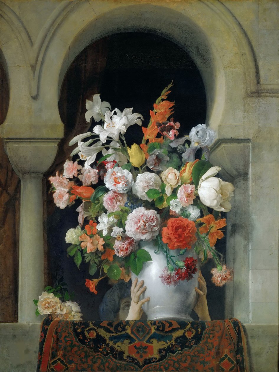 Vas med blommor på fönstret i ett harem, 1881. av Francesco Hayez