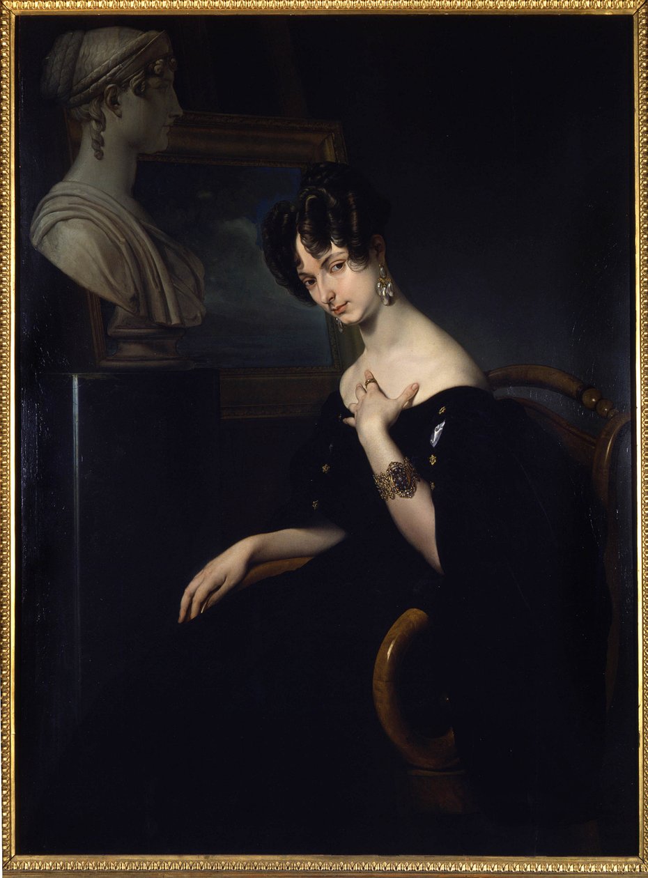 porträtt av markisin Cristina Trivulzio, prinsessan av Belgiojoso (Belgien) (1808-1871), italiensk patriot och bokstäverkvinna, målning av Francesco Hayez. i Florens, Italien. av Francesco Hayez
