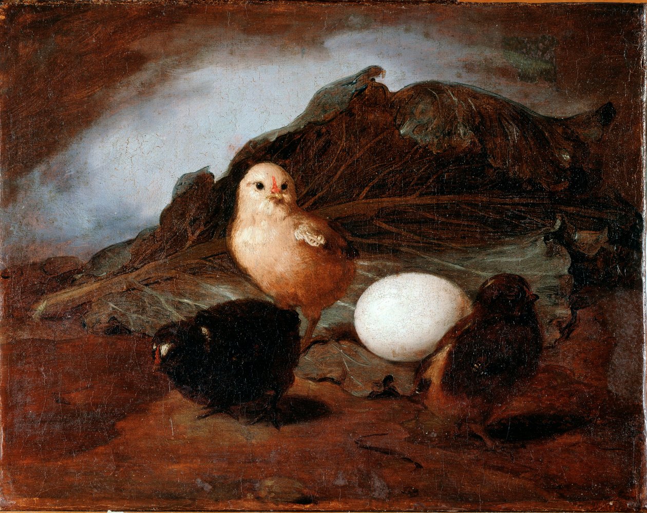 Kycklingar (kycklingar) Målning av Francesco Inganni (1793-1873) 1862 Dim 25,6x33,2 cm Genes, Galleria d