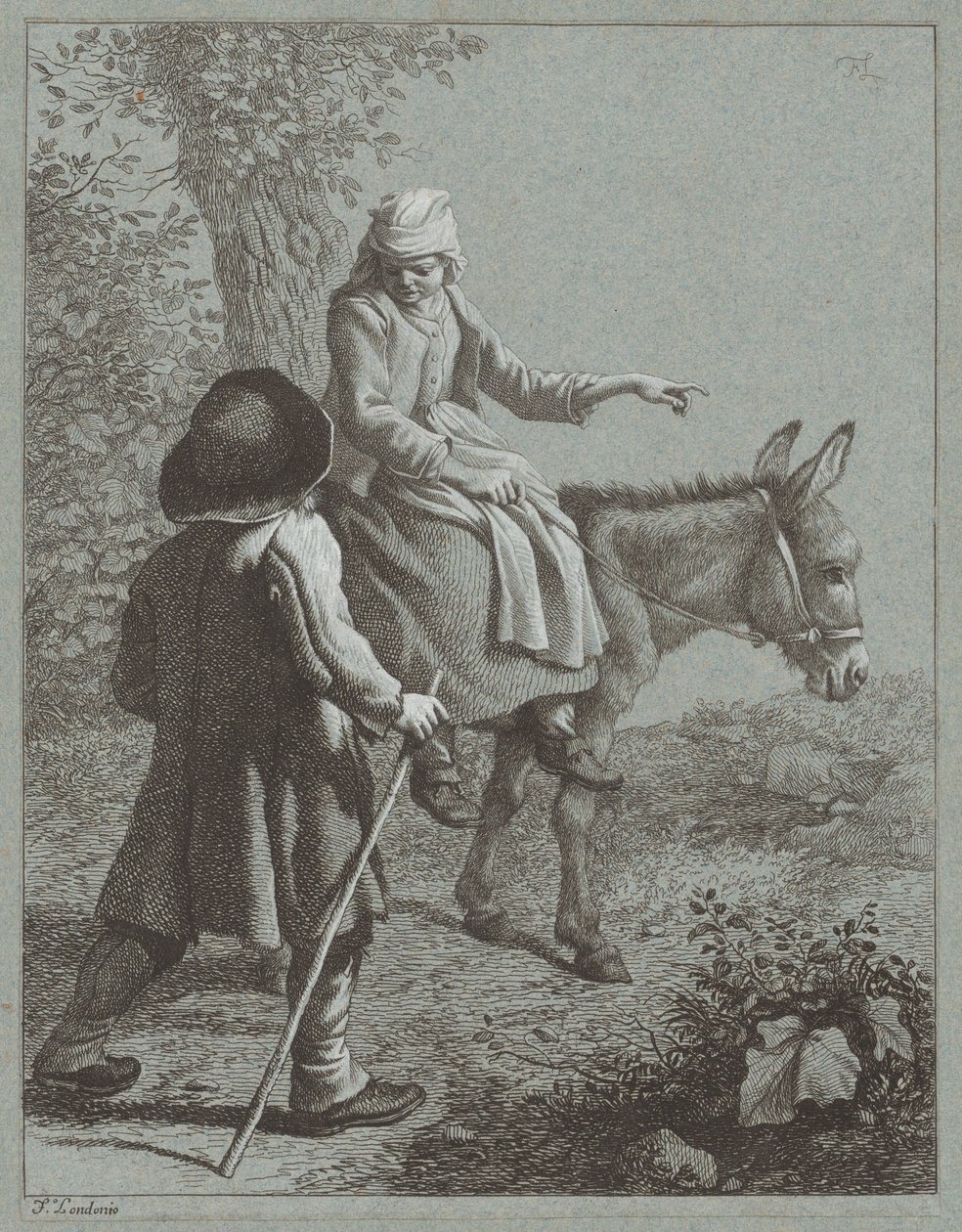 Pojke och flicka med en åsna av Francesco Londonio