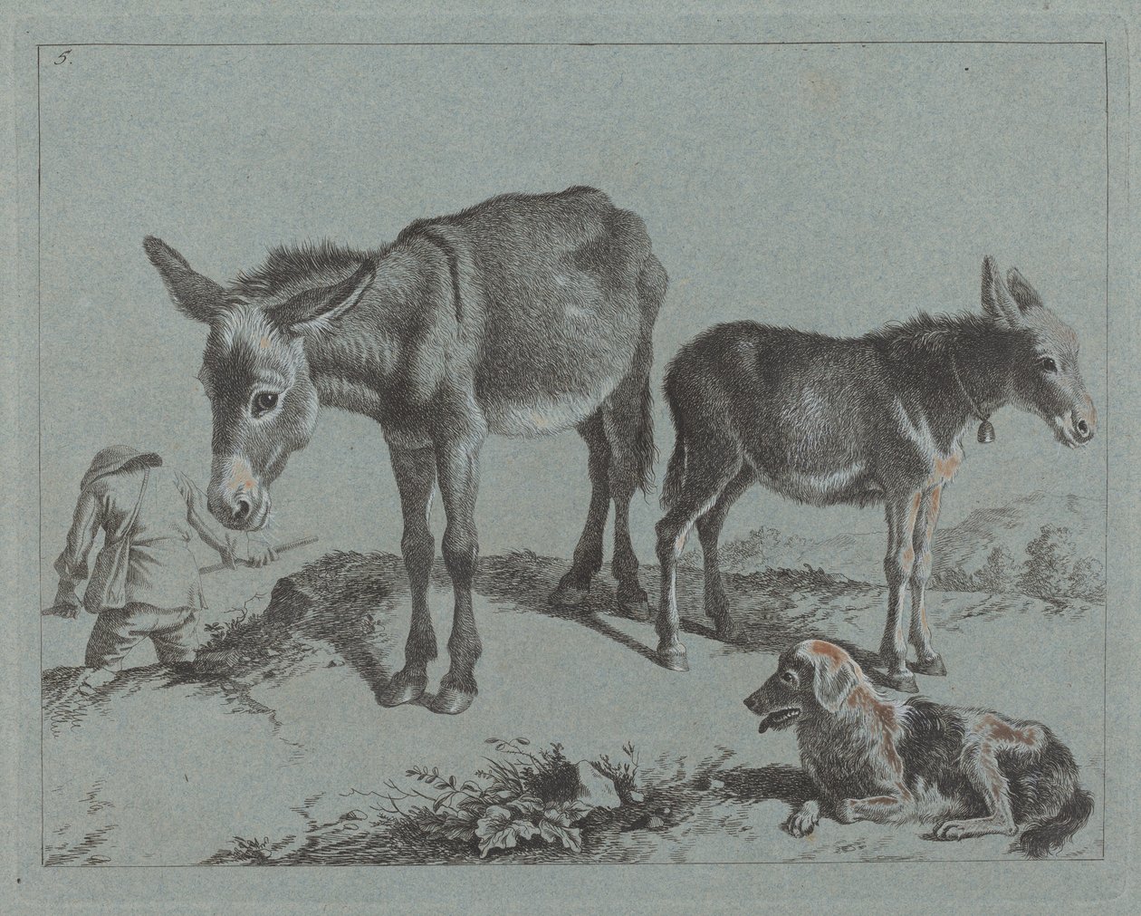 Åsnan med sitt föl, en hund och en bondeman, 17621763. av Francesco Londonio