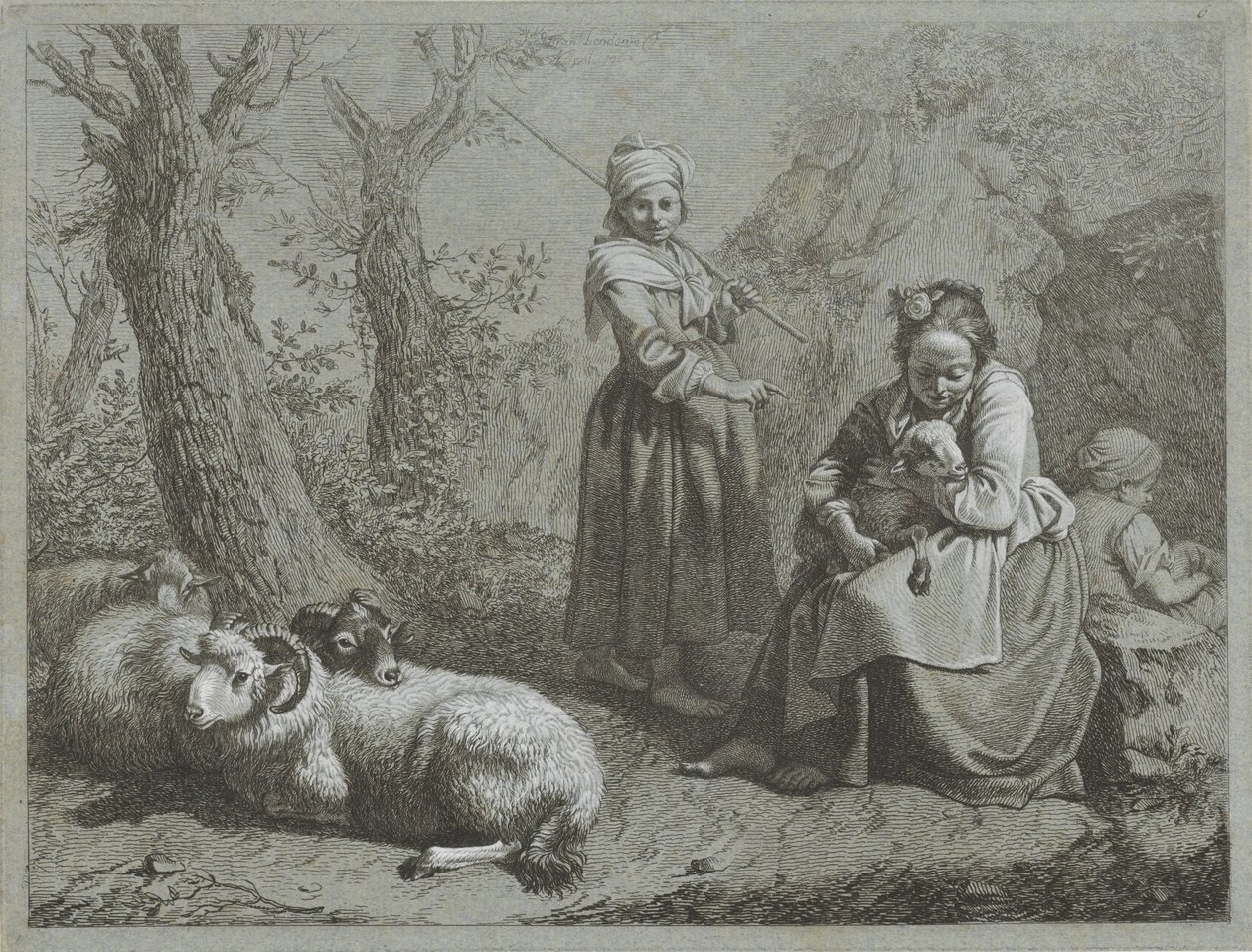 Tre herdinnor med får Shepherd-scener (serietitel) av Francesco Londonio